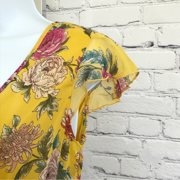 Band of Gypsies Yellow Floral Chiffon Maxi Dress Size Small - Picture 3 of 9